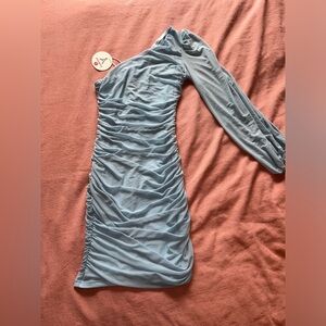 Blue one sleeve dress